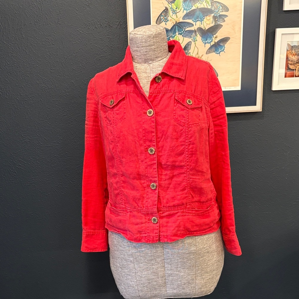 Chico’s Button-Up 100% Linen Shirt Jacket Shacket Size Large